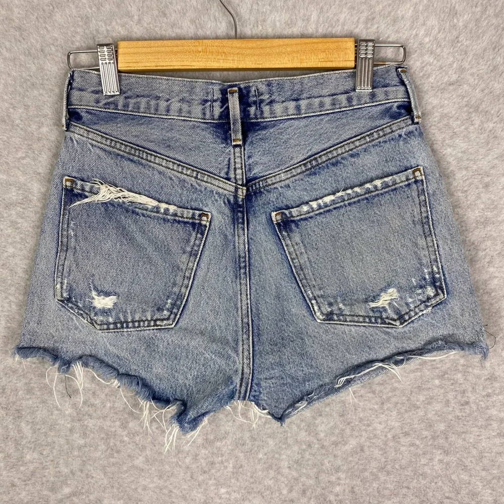 AGOLDE Shorts Womens 25 Blue Jaden Hi Rise Cut Off Button Fly Distressed Denim
